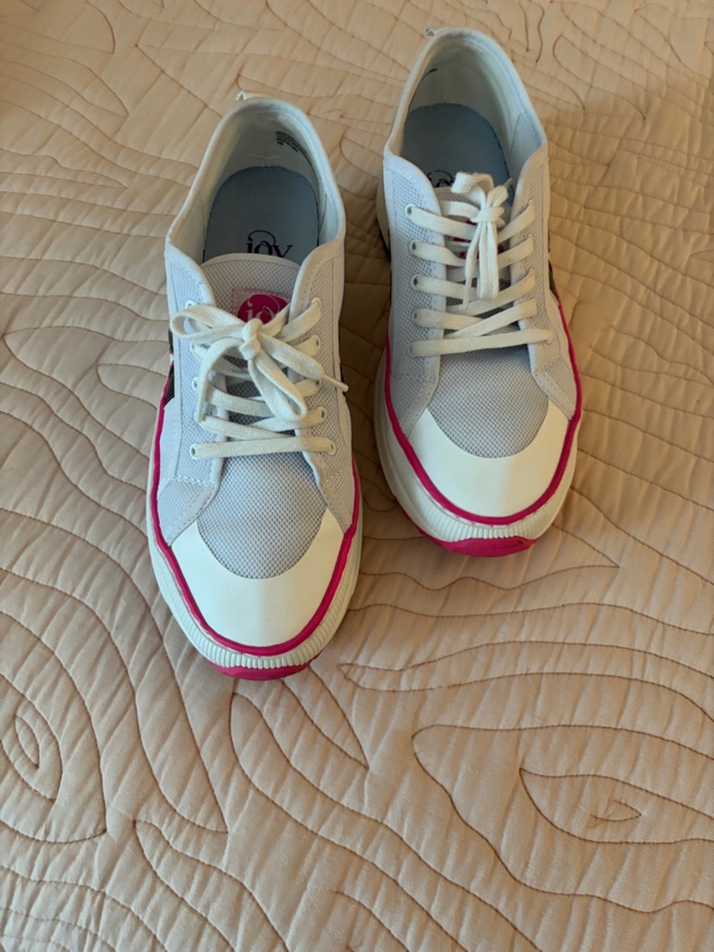 Kids White Sneakers with Pink Accent - Lightweight Lace-Up Trainers